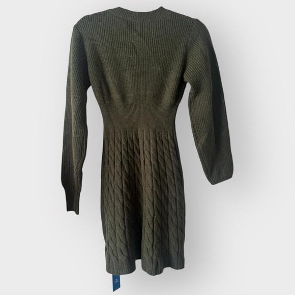 NEW Cupshe Green Long Sleeve Cable Knit Mini Dress Size Small - Picture 5 of 10